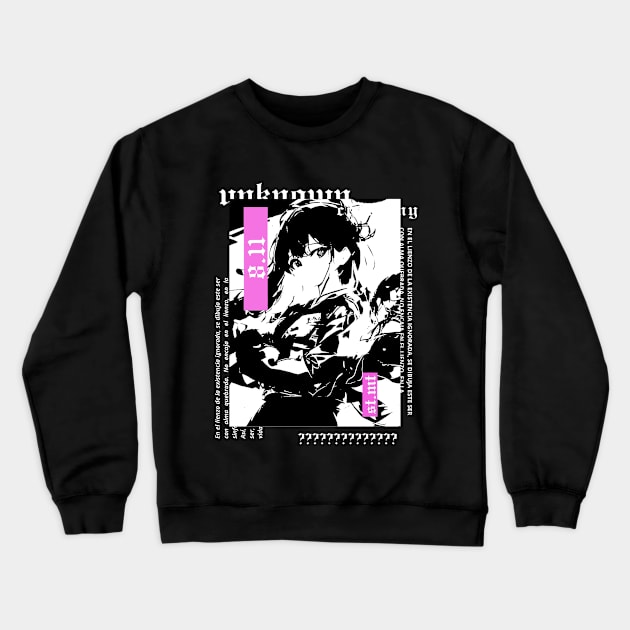 portrait Anime girl in black and white | gothic | alternative clothing | grunge | dark | japon Crewneck Sweatshirt by UNKNOWN COMPANY